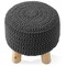 Pouf Ottoman Footstool, 13" Round x 11" High, Hand-Knitted Cotton Footrest, Non-Skid Wood Legs, Boho Foot Stool for Living Room, Bedroom